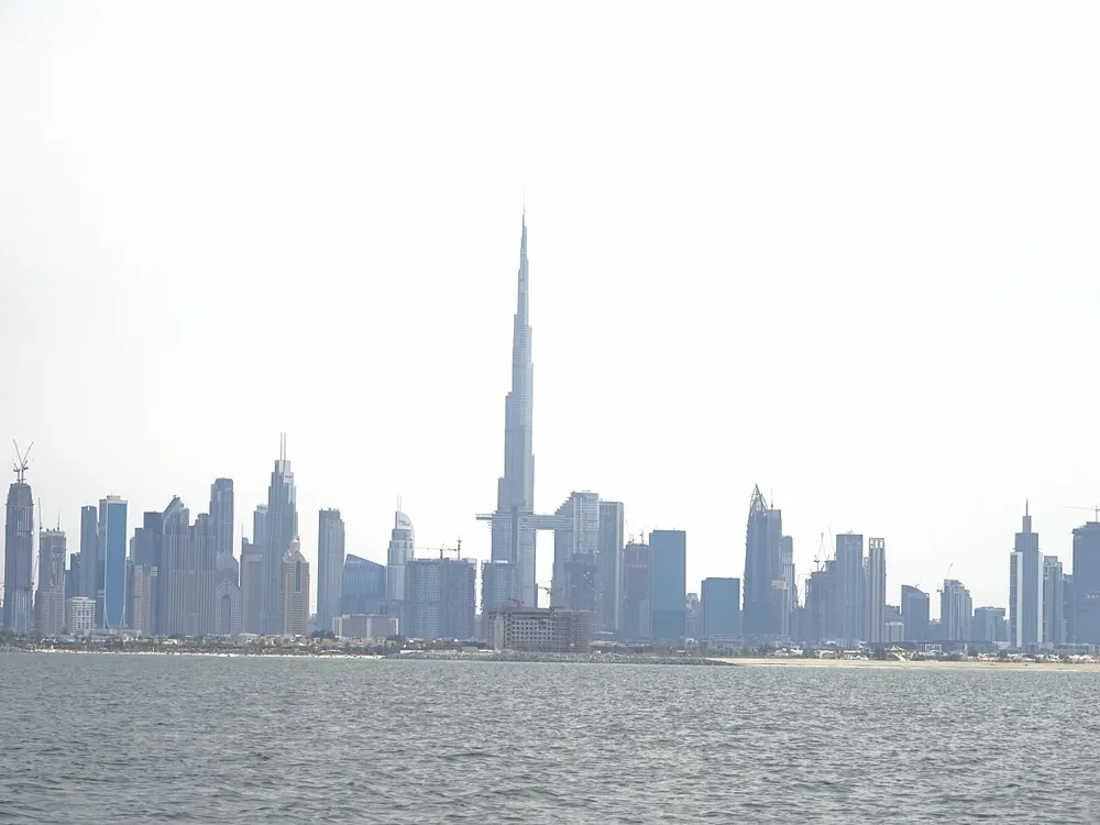 Burj Khalifa and Dubai skyline from the sea